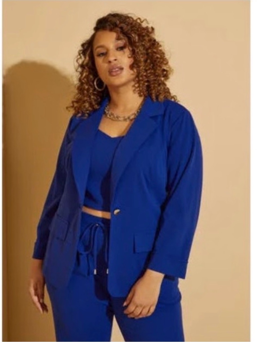 ASHLEY STEWART | Cropped Tank Top/Pants/Jacket  Set | Royal Blue | Size 30/32